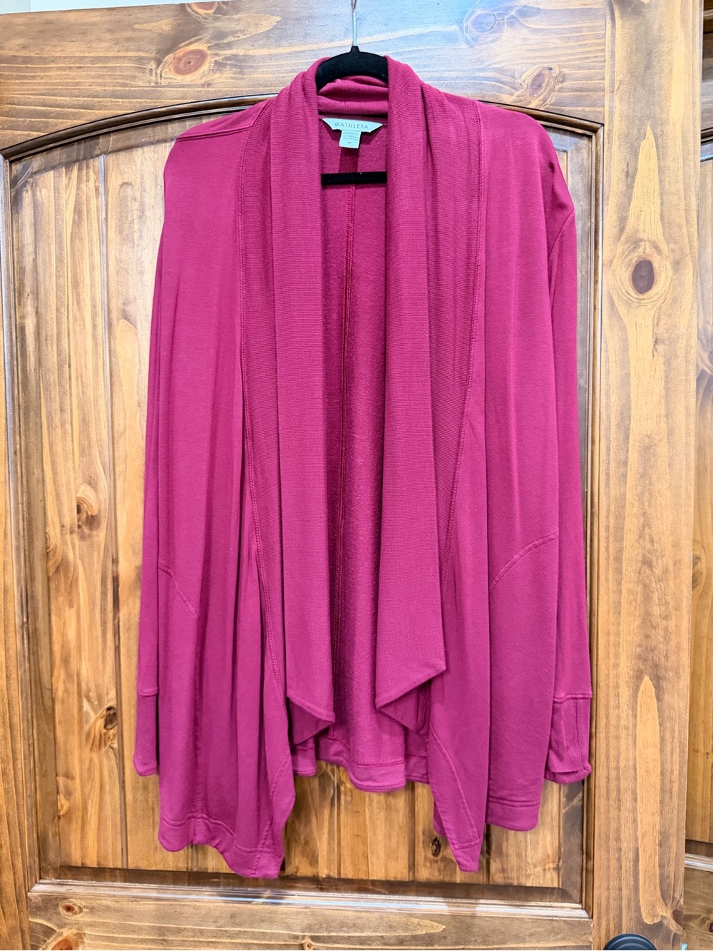 Athleta Draped Open-Front Cardigan in Raspberry